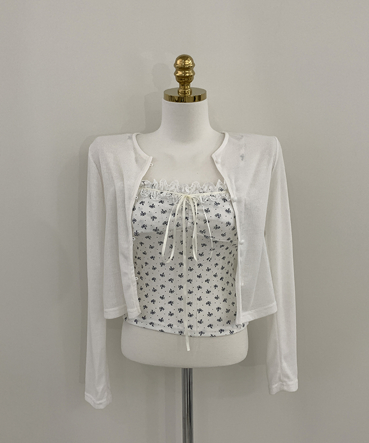 【SET】レースフラワーリボンキャミソール＋カーディガン(5color)