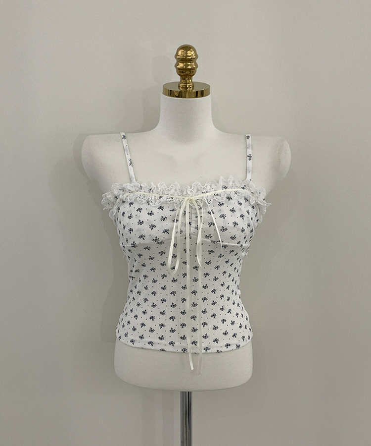 【SET】レースフラワーリボンキャミソール＋カーディガン(5color)