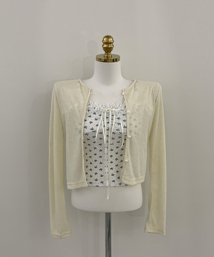 【SET】レースフラワーリボンキャミソール＋カーディガン(5color)