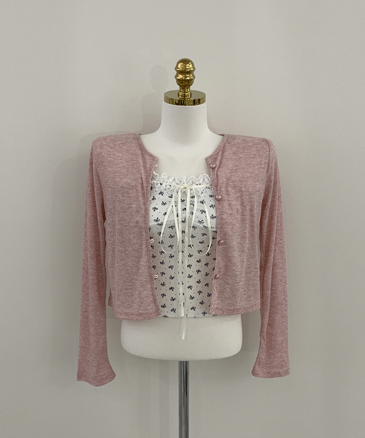 【SET】レースフラワーリボンキャミソール＋カーディガン(5color)