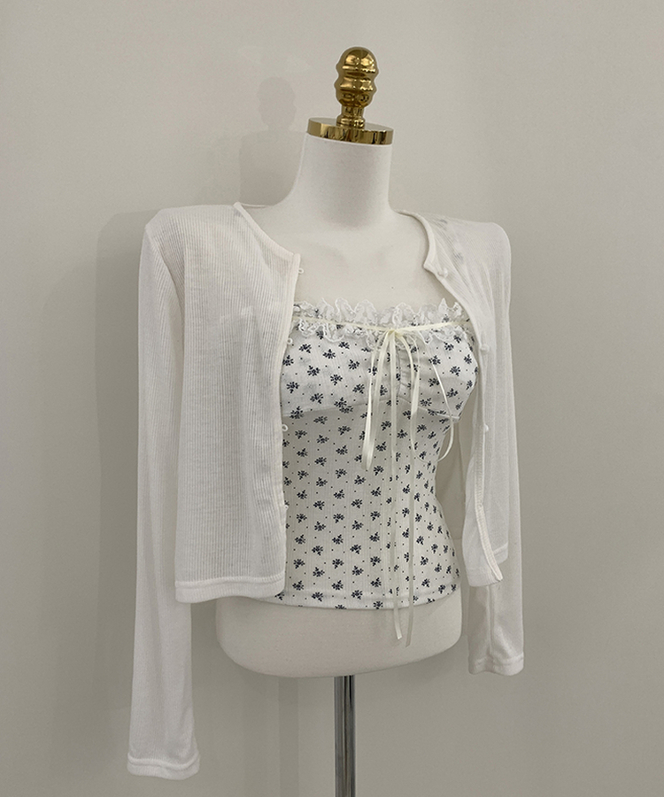 【SET】レースフラワーリボンキャミソール＋カーディガン(5color)