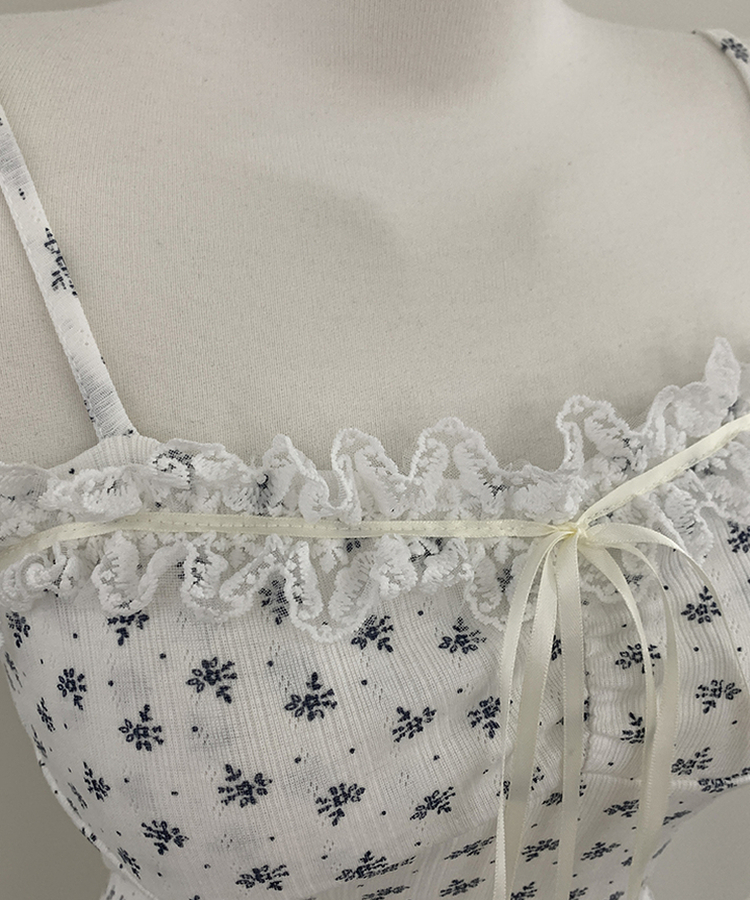 【SET】レースフラワーリボンキャミソール＋カーディガン(5color)