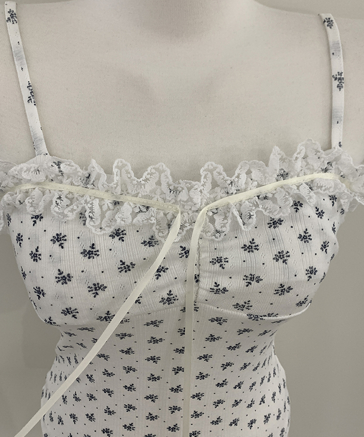 【SET】レースフラワーリボンキャミソール＋カーディガン(5color)