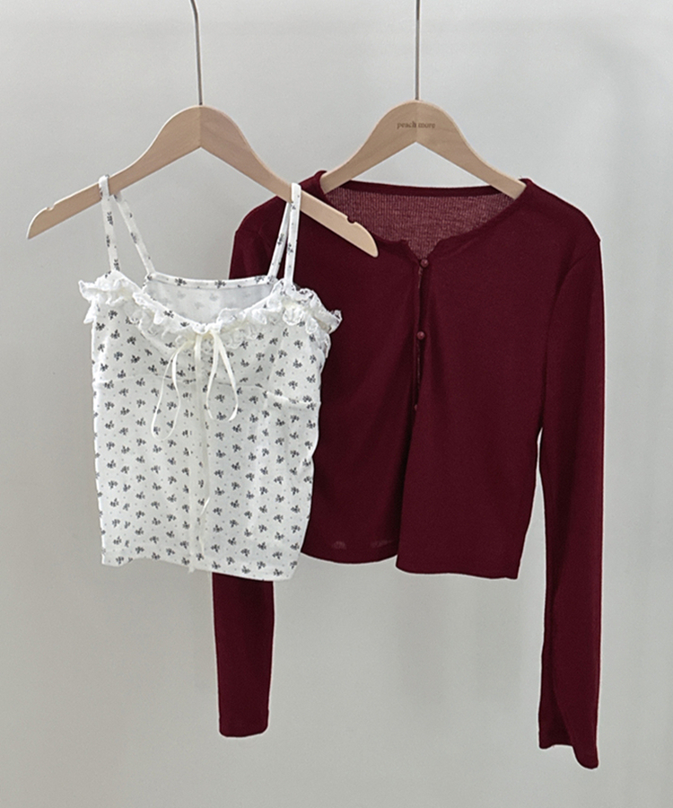 【SET】レースフラワーリボンキャミソール＋カーディガン(5color)