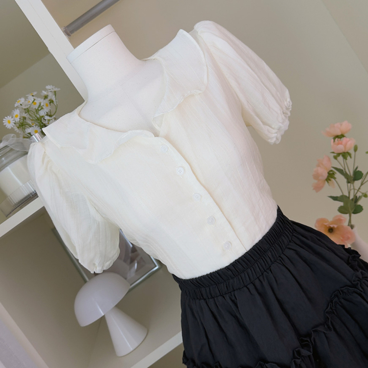フリルカラーパフ半袖ブラウス CREAM