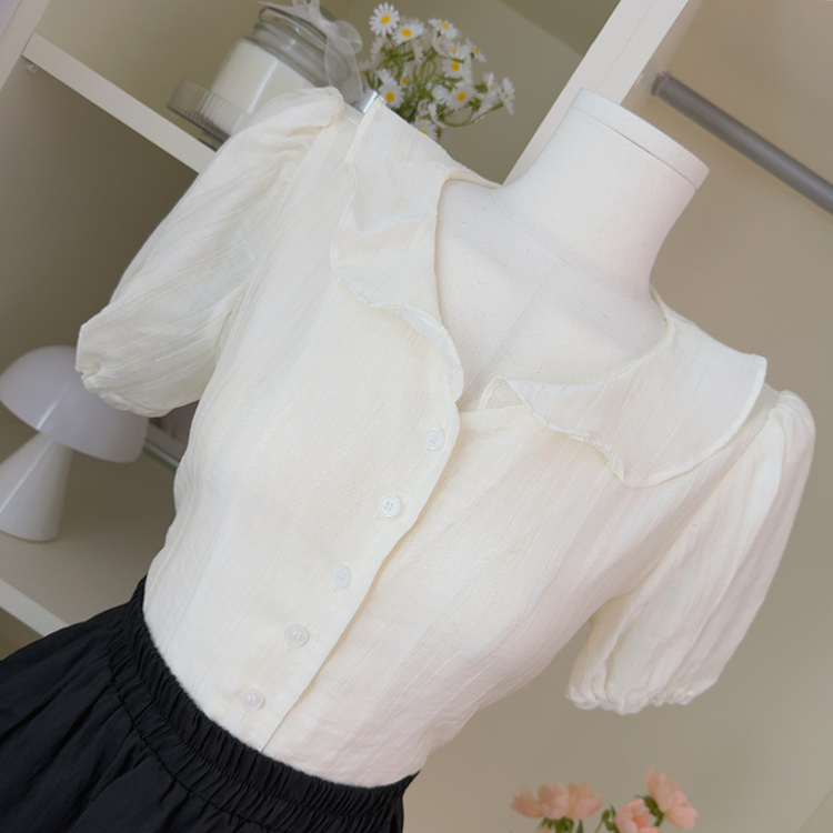 フリルカラーパフ半袖ブラウス CREAM