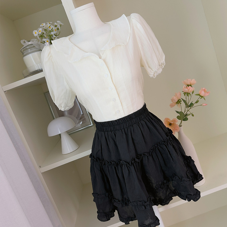 フリルカラーパフ半袖ブラウス CREAM