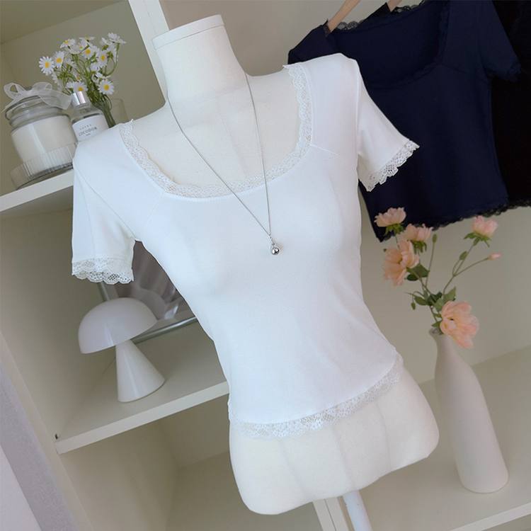 レーススリム肩パッド内蔵Tシャツ WHITE