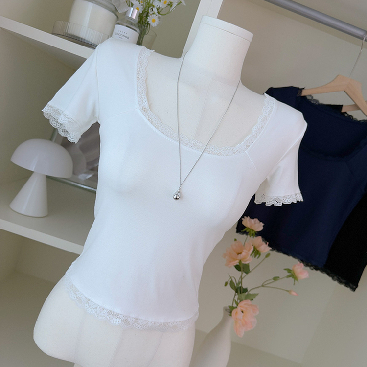 レーススリム肩パッド内蔵Tシャツ WHITE