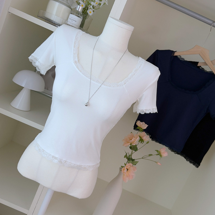 レーススリム肩パッド内蔵Tシャツ WHITE