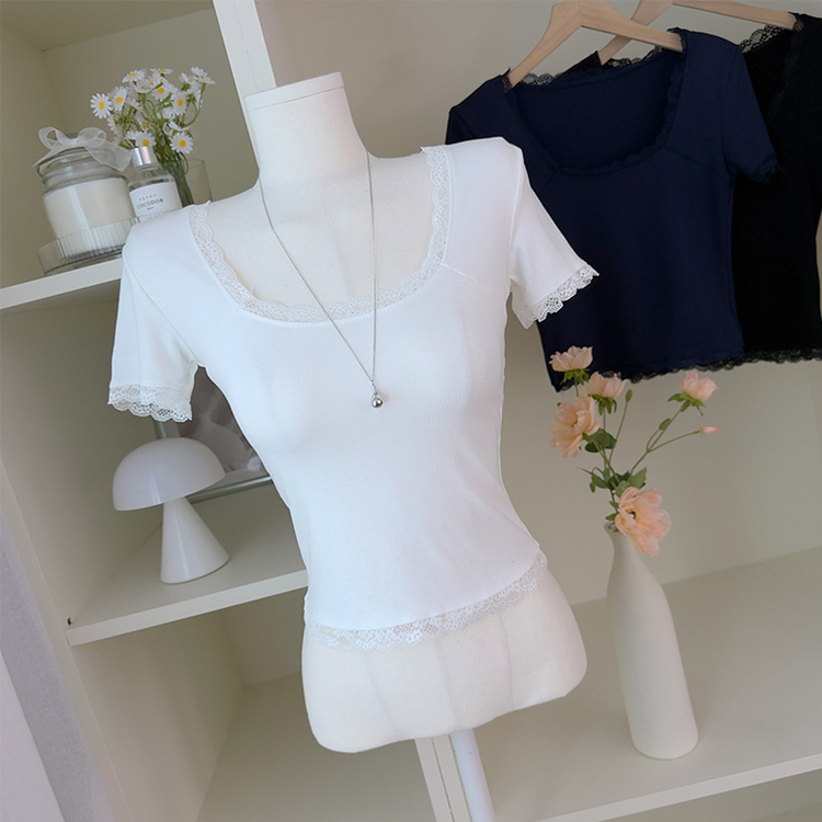 レーススリム肩パッド内蔵Tシャツ WHITE