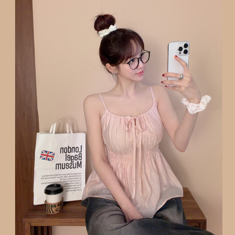 シフォンリボンフレアストラップキャミソール PINK