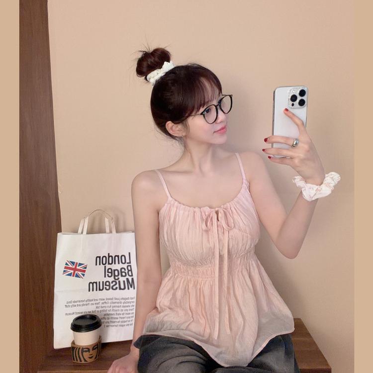 シフォンリボンフレアストラップキャミソール PINK