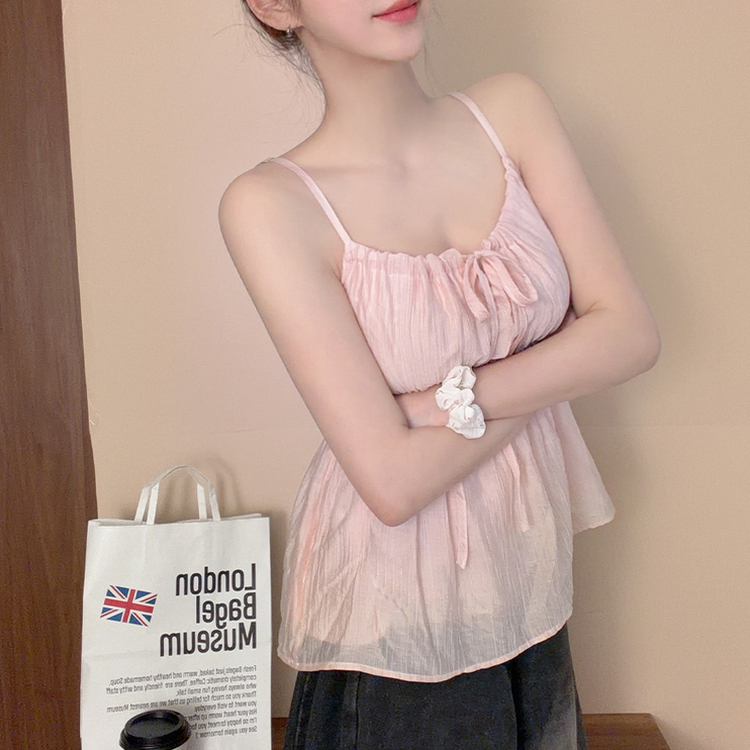 シフォンリボンフレアストラップキャミソール PINK