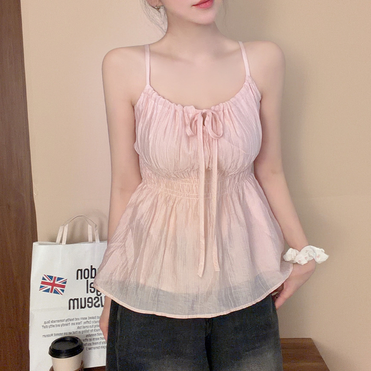 シフォンリボンフレアストラップキャミソール PINK