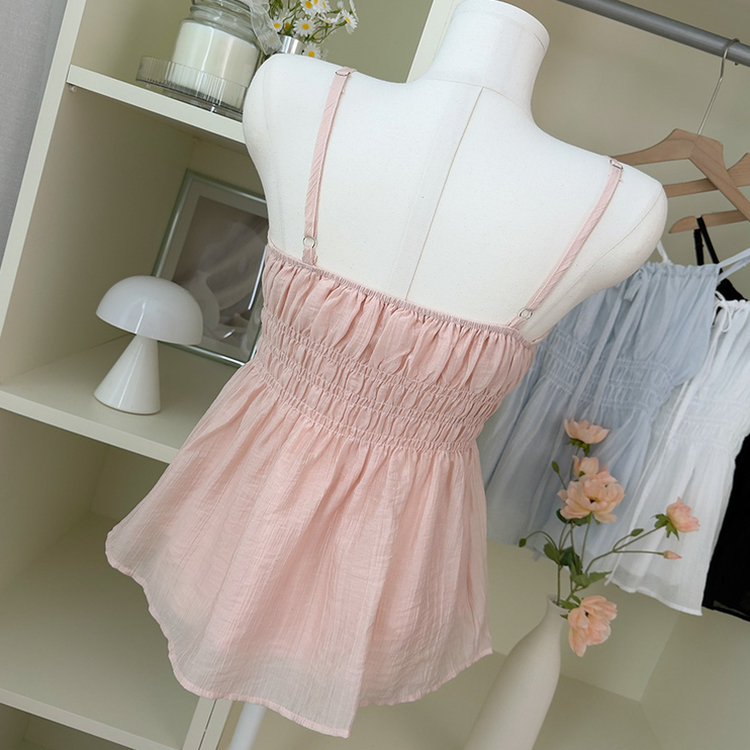 シフォンリボンフレアストラップキャミソール