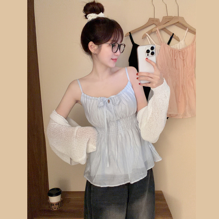 シフォンリボンフレアストラップキャミソール SKY BLUE