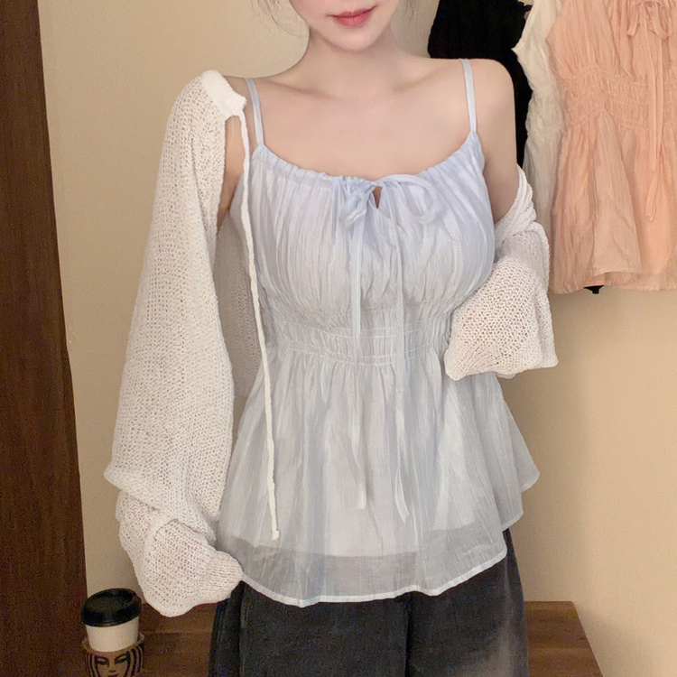 シフォンリボンフレアストラップキャミソール SKY BLUE