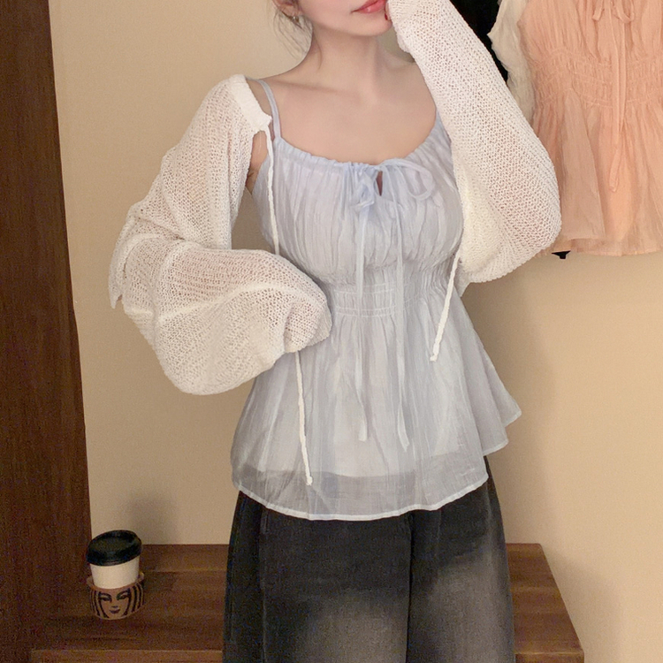 シフォンリボンフレアストラップキャミソール SKY BLUE