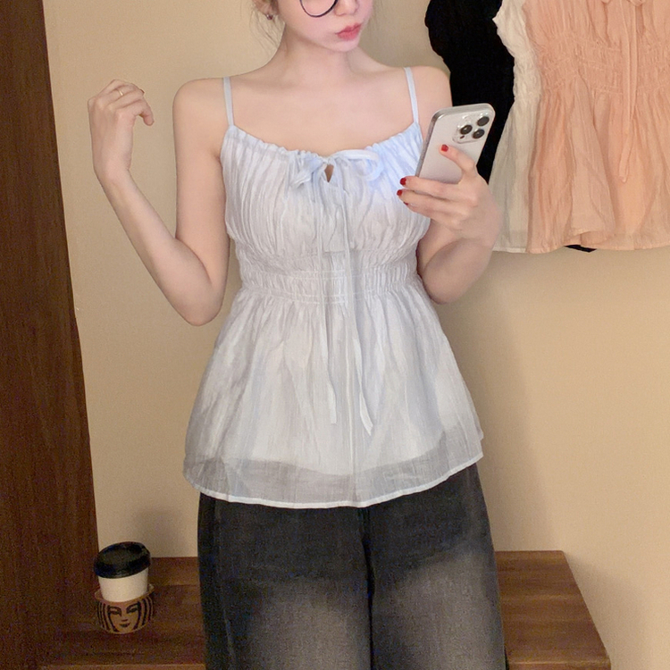 シフォンリボンフレアストラップキャミソール SKY BLUE