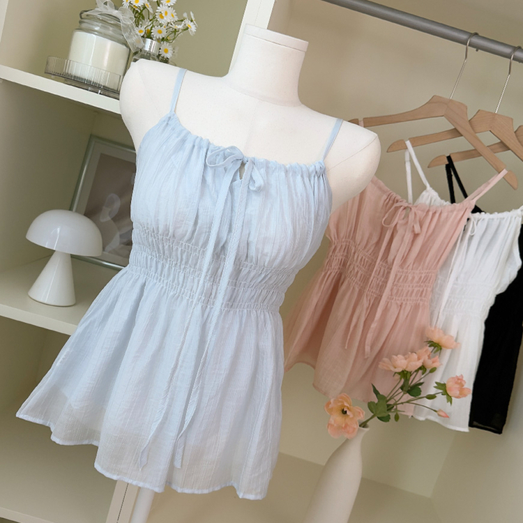 シフォンリボンフレアストラップキャミソール