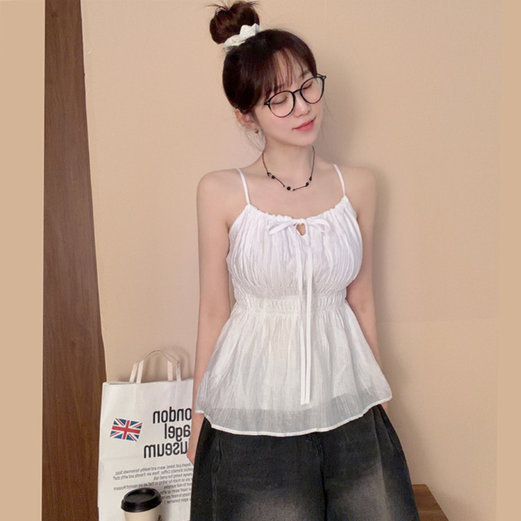 シフォンリボンフレアストラップキャミソール WHITE