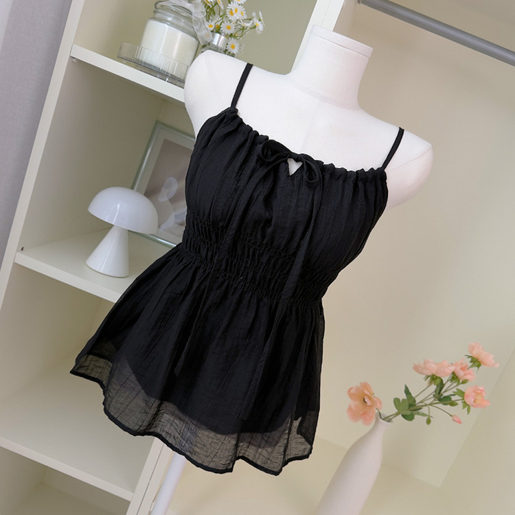 シフォンリボンフレアストラップキャミソール