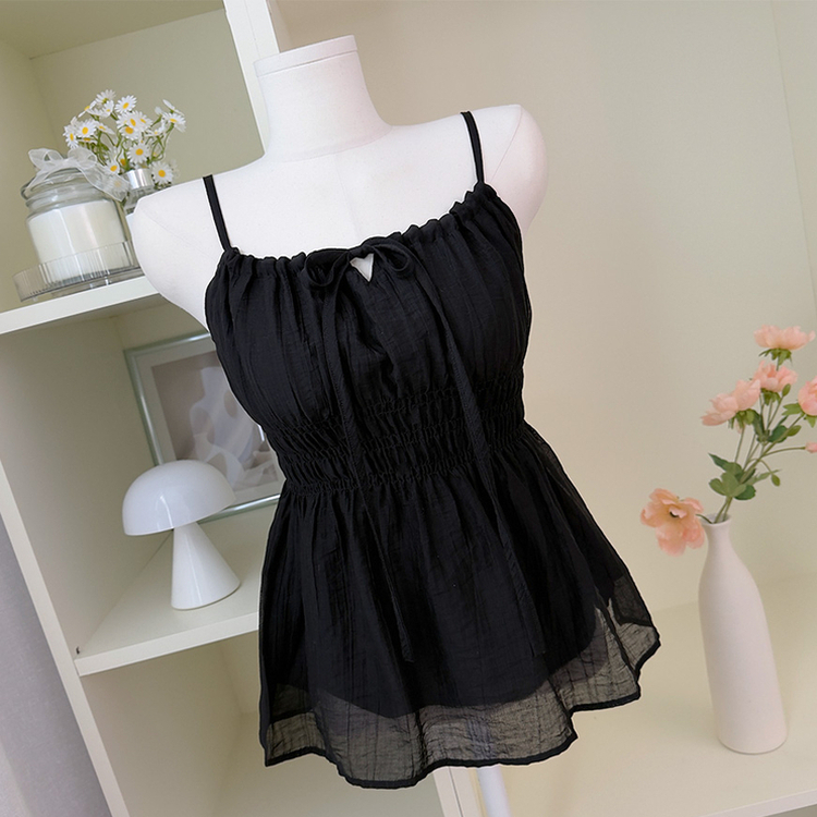 シフォンリボンフレアストラップキャミソール