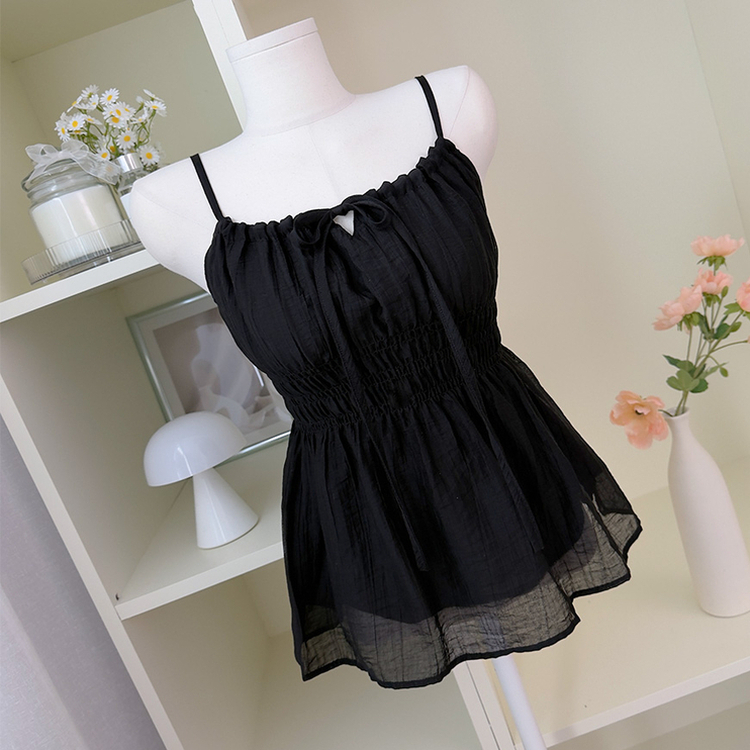 シフォンリボンフレアストラップキャミソール