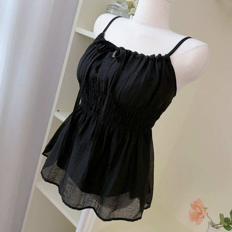 シフォンリボンフレアストラップキャミソール