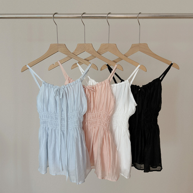 シフォンリボンフレアストラップキャミソール