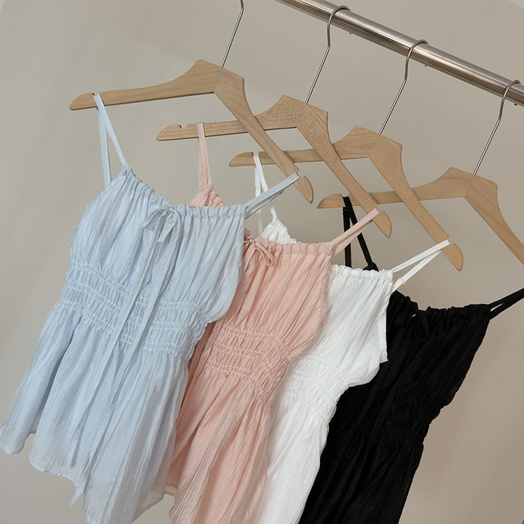 シフォンリボンフレアストラップキャミソール