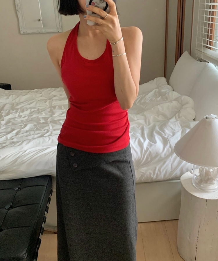 ホルターネックロングキャミソール(7color) RED