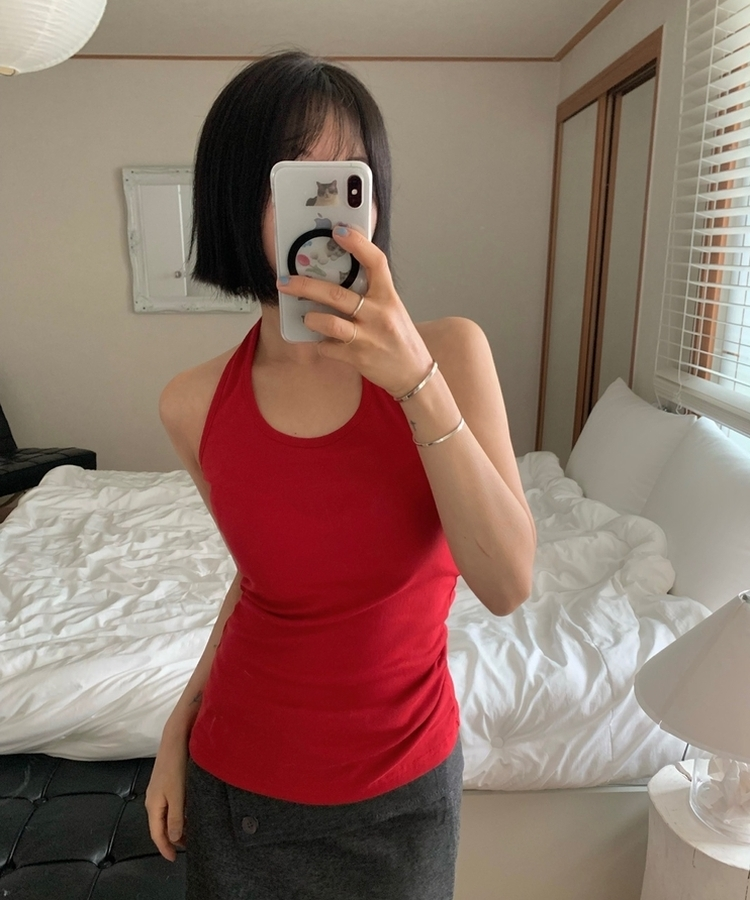 ホルターネックロングキャミソール(7color) RED