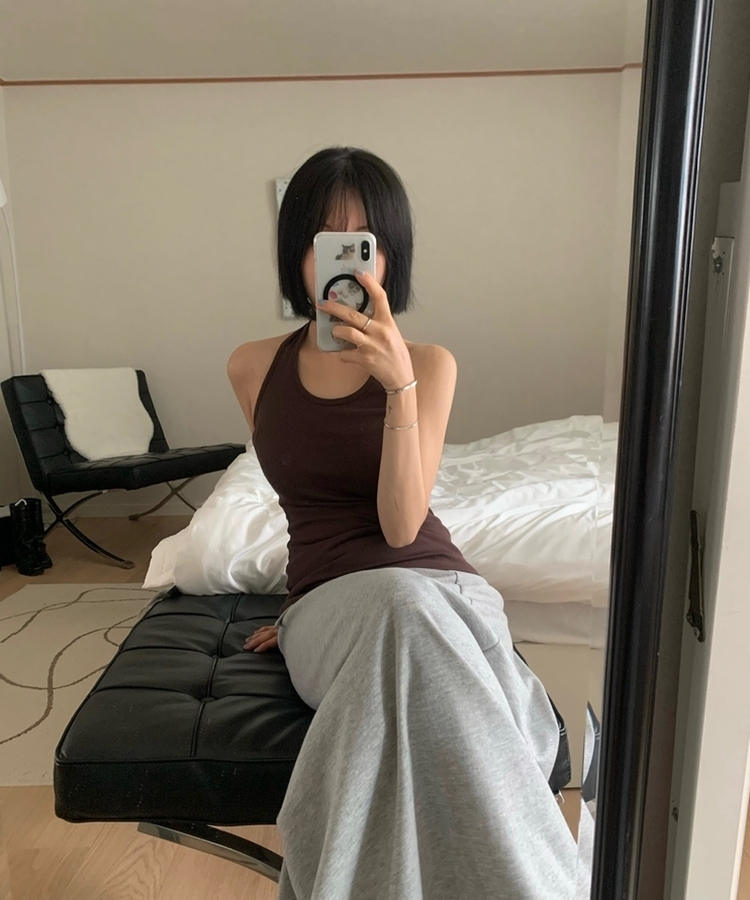 ホルターネックロングキャミソール(7color) BROWN