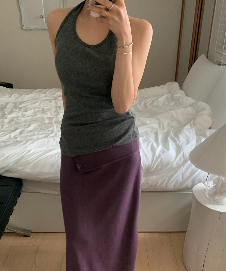 ホルターネックロングキャミソール(7color) CHARCOAL