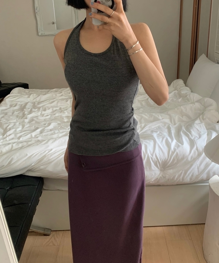 ホルターネックロングキャミソール(7color) CHARCOAL