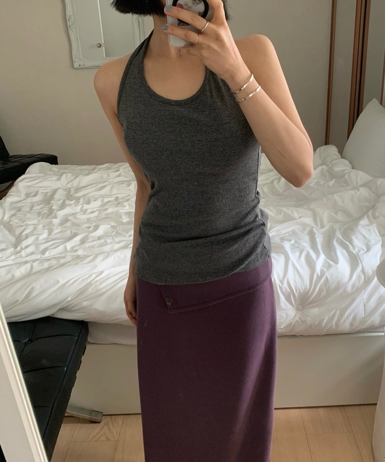 ホルターネックロングキャミソール(7color) CHARCOAL