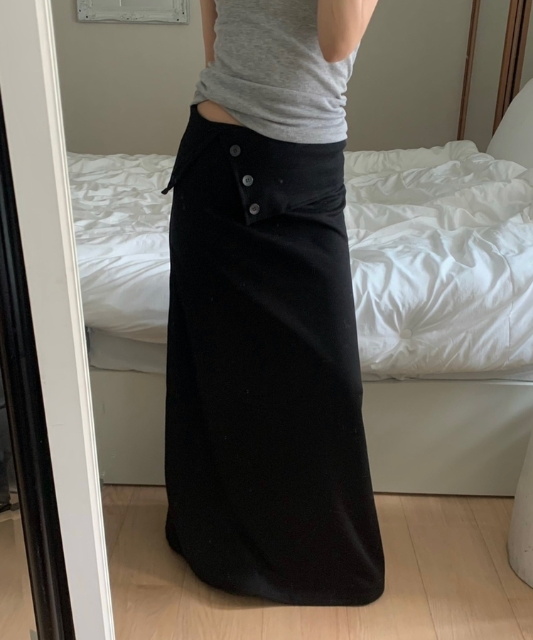 ボタンカットロングスカート BLACK