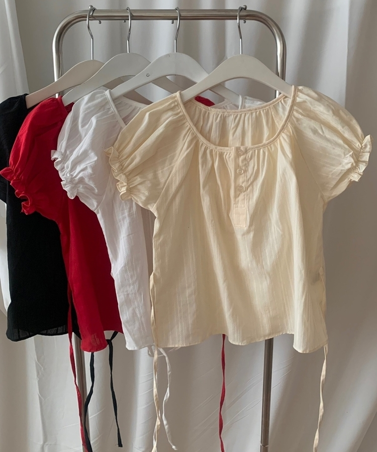 ミニフリルバフ半袖ブラウス