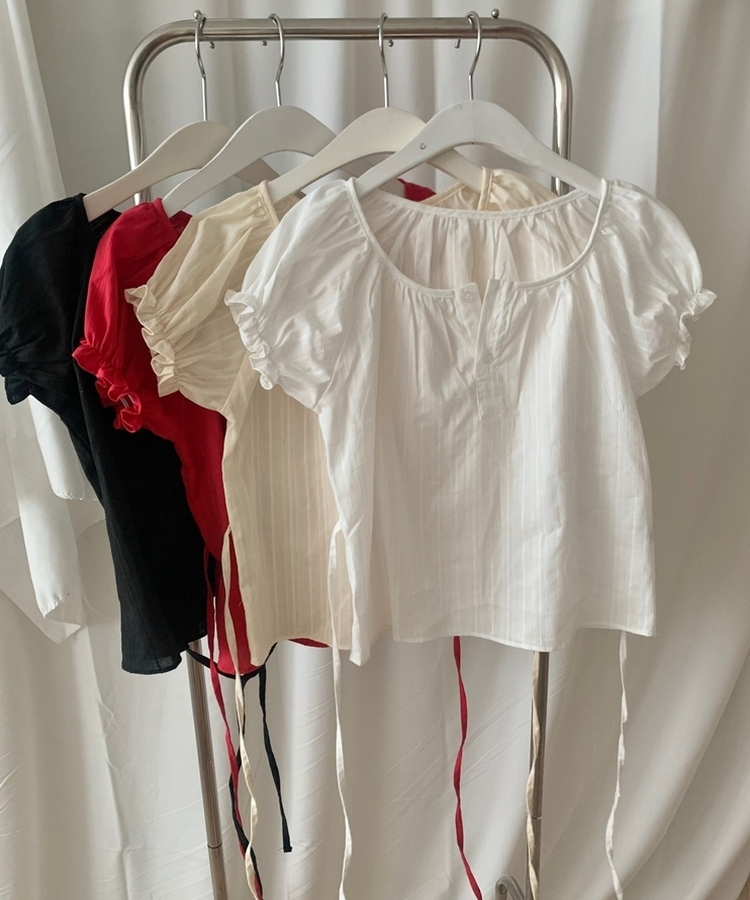 ミニフリルバフ半袖ブラウス