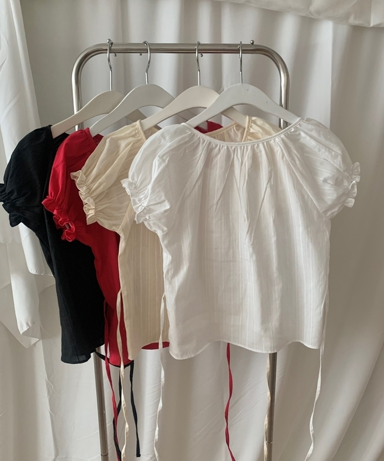 ミニフリルバフ半袖ブラウス