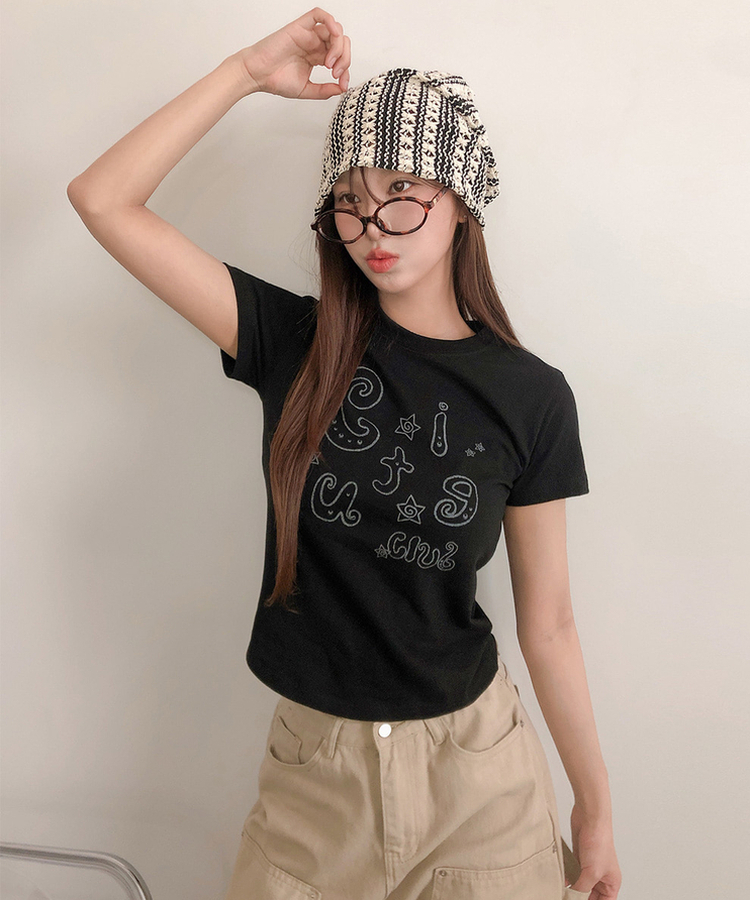 スターレタリングプリント半袖Tシャツ BLACK