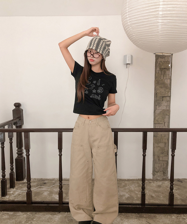 スターレタリングプリント半袖Tシャツ BLACK