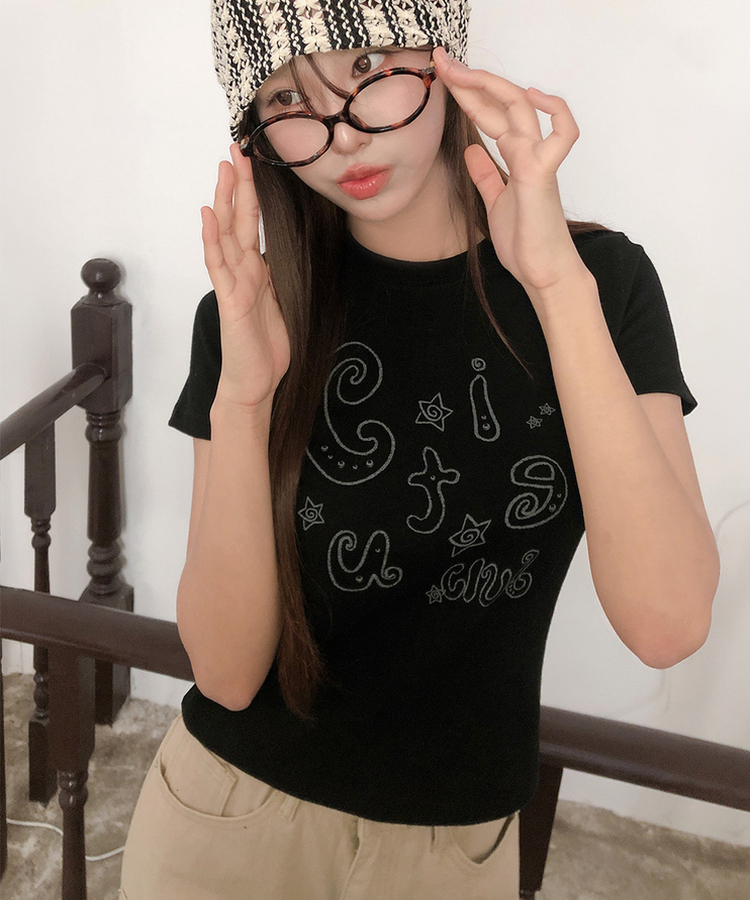スターレタリングプリント半袖Tシャツ BLACK