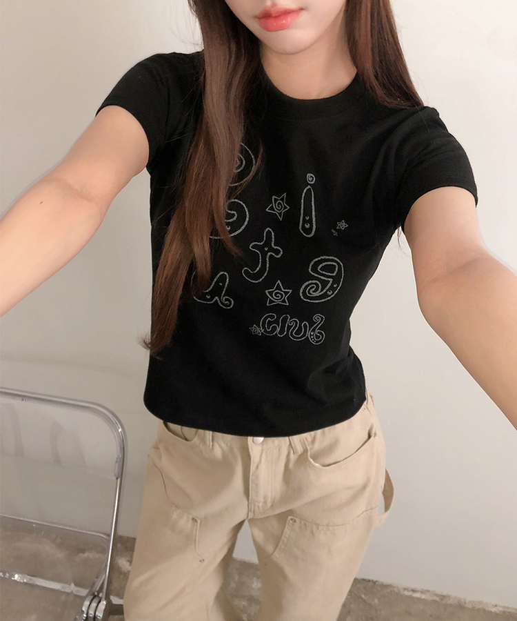 スターレタリングプリント半袖Tシャツ BLACK