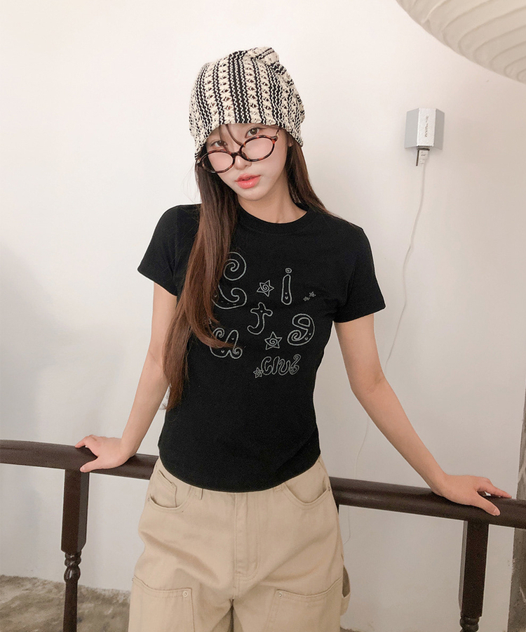 スターレタリングプリント半袖Tシャツ BLACK