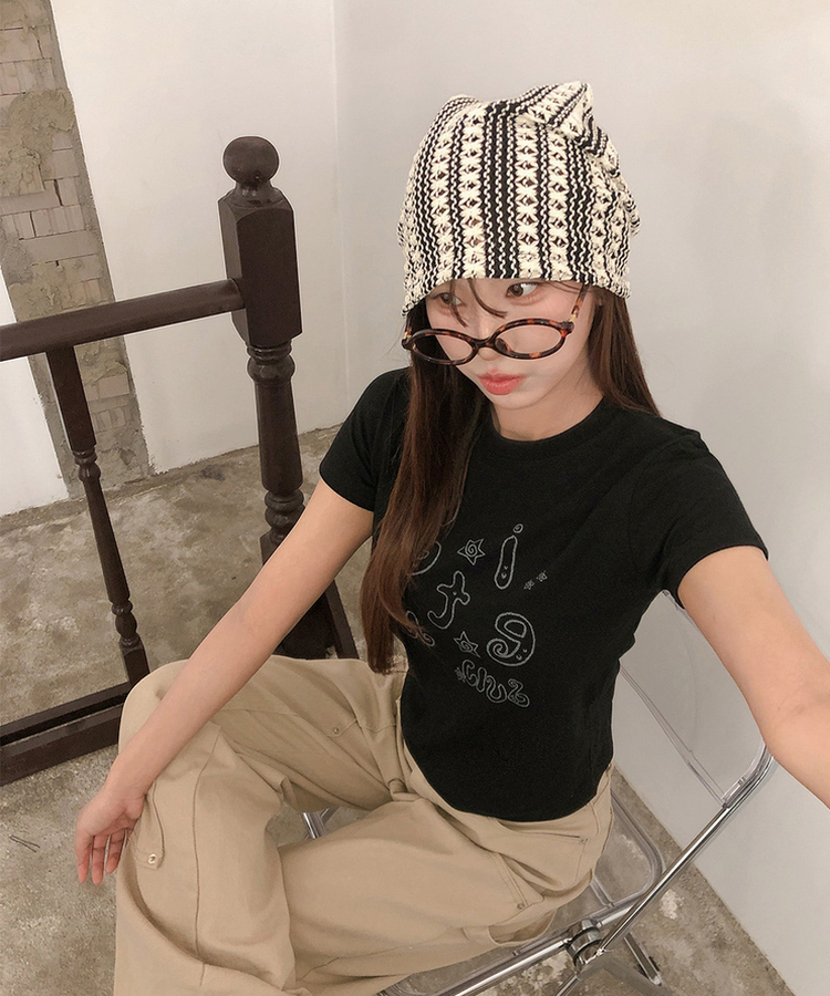 スターレタリングプリント半袖Tシャツ BLACK