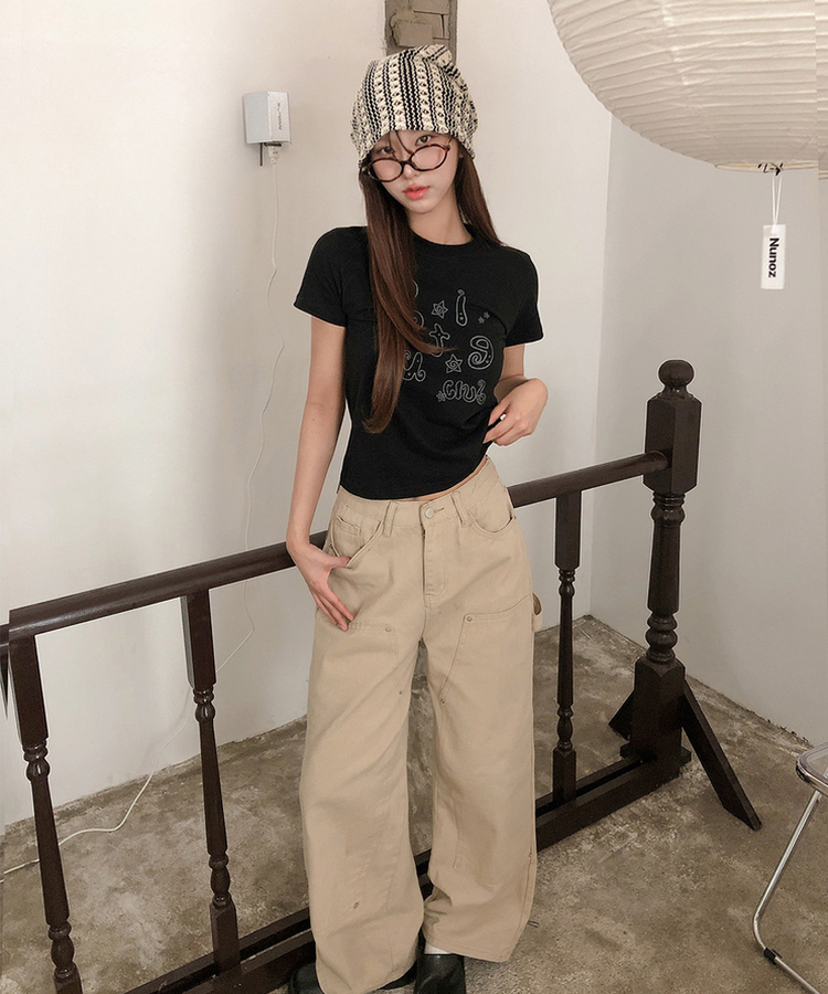 スターレタリングプリント半袖Tシャツ BLACK