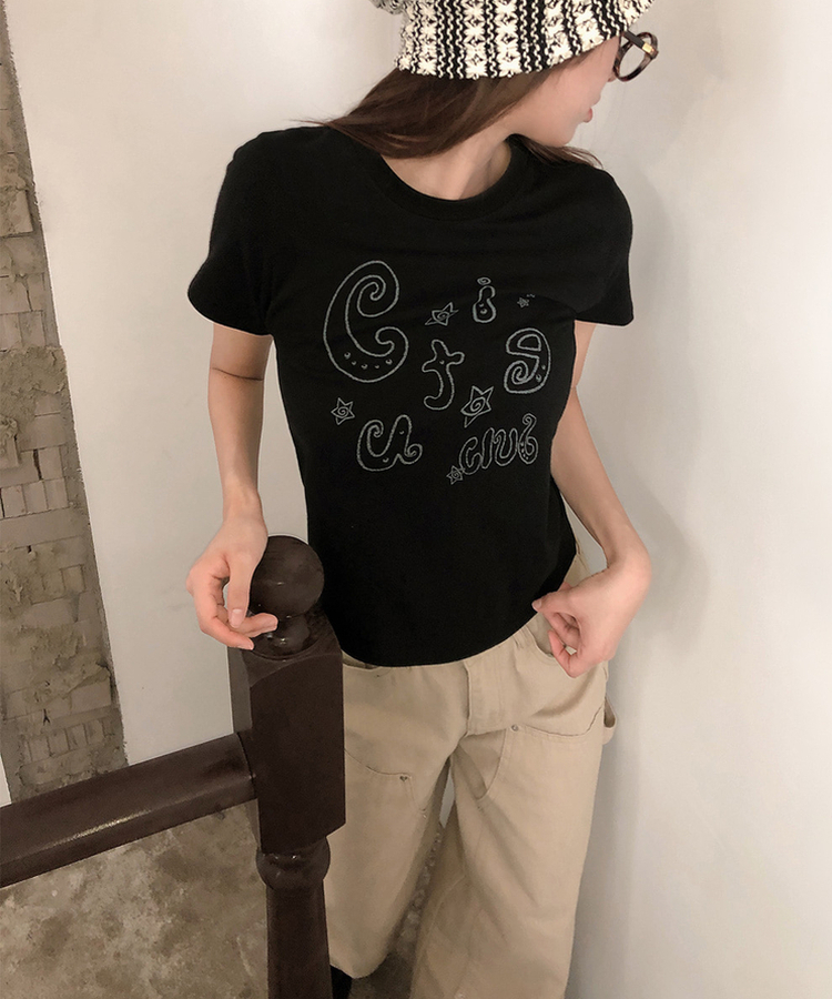 スターレタリングプリント半袖Tシャツ BLACK